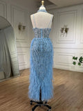 Prom Dress 2025 Beaded Feather Mermaid Pageant Dresses Spaghetti Strap Evening Dress 25027-unique elegant Prom Dresses-As Pictured-US2-vigocouture