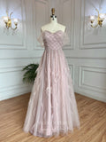 Prom Dress 2025 Beaded Feather Prom Dresses Off the Shoulder Evening Dress 22101-unique elegant Prom Dresses-Pink-US2-vigocouture