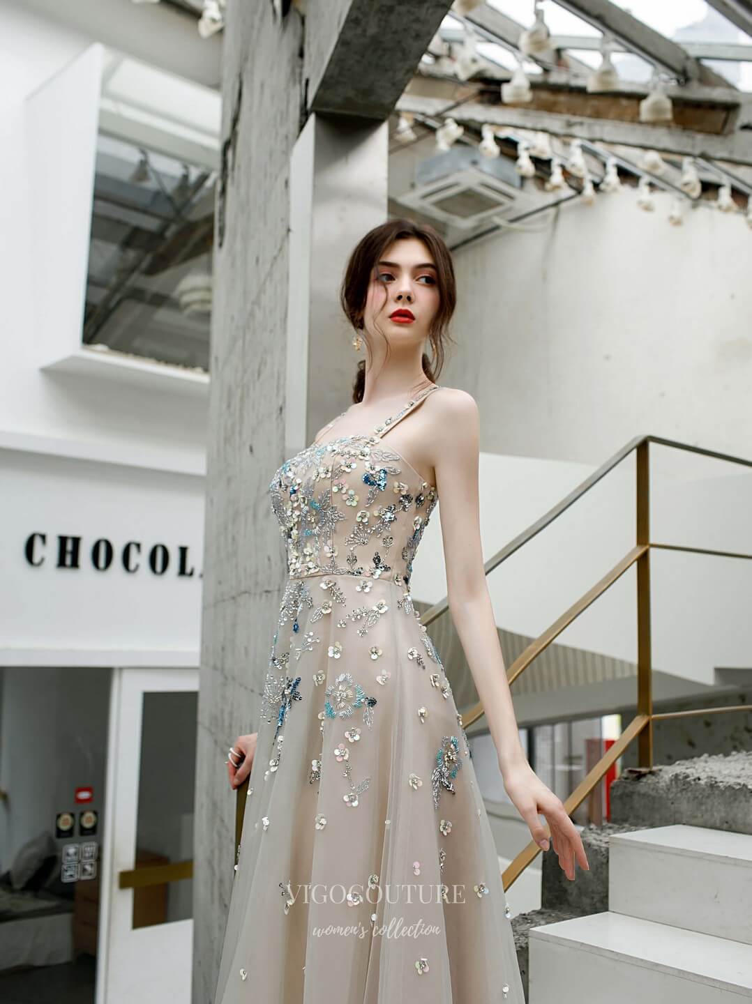 Prom Dress 2025 Beaded Floral Maxi Dress Prom Dress 20208-unique elegant Prom Dresses-Champagne-US2-vigocouture