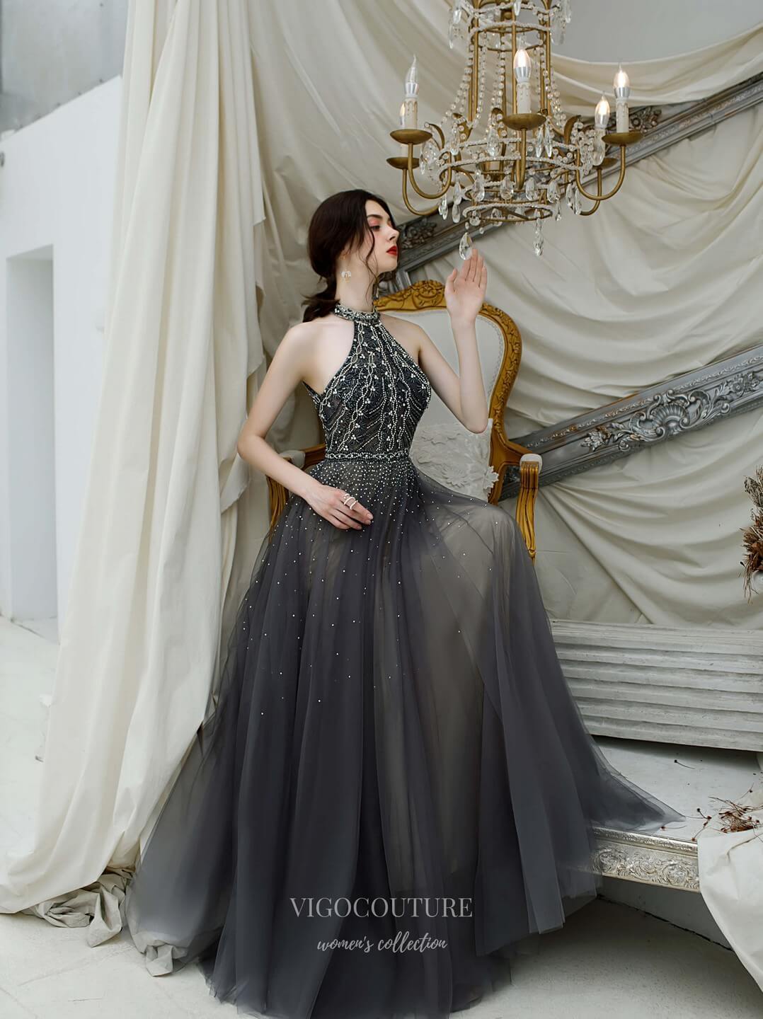 Beaded Halter Neck Prom Dress 20186 Custom Colors / US4 Beaded Halter Neck Prom Dress 20186 Custom Colors / US4