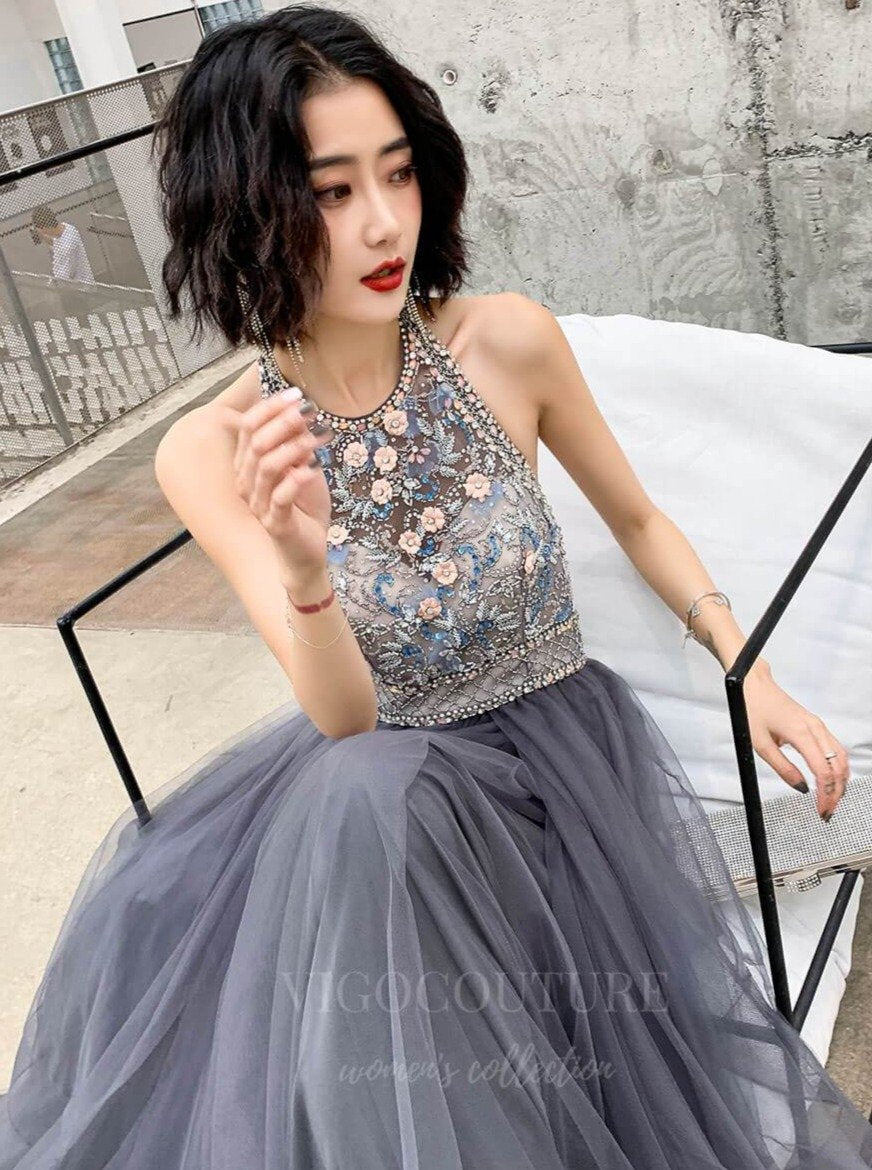 Prom Dress 2025 Beaded Halter Neck Prom Dress 20635-unique elegant Prom Dresses-Grey-US2-vigocouture