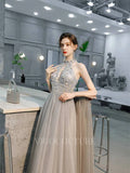 Prom Dress 2025 Beaded Halter Neck Prom Gown A-line Prom Dresses 20180-unique elegant Prom Dresses-Grey-US2-vigocouture