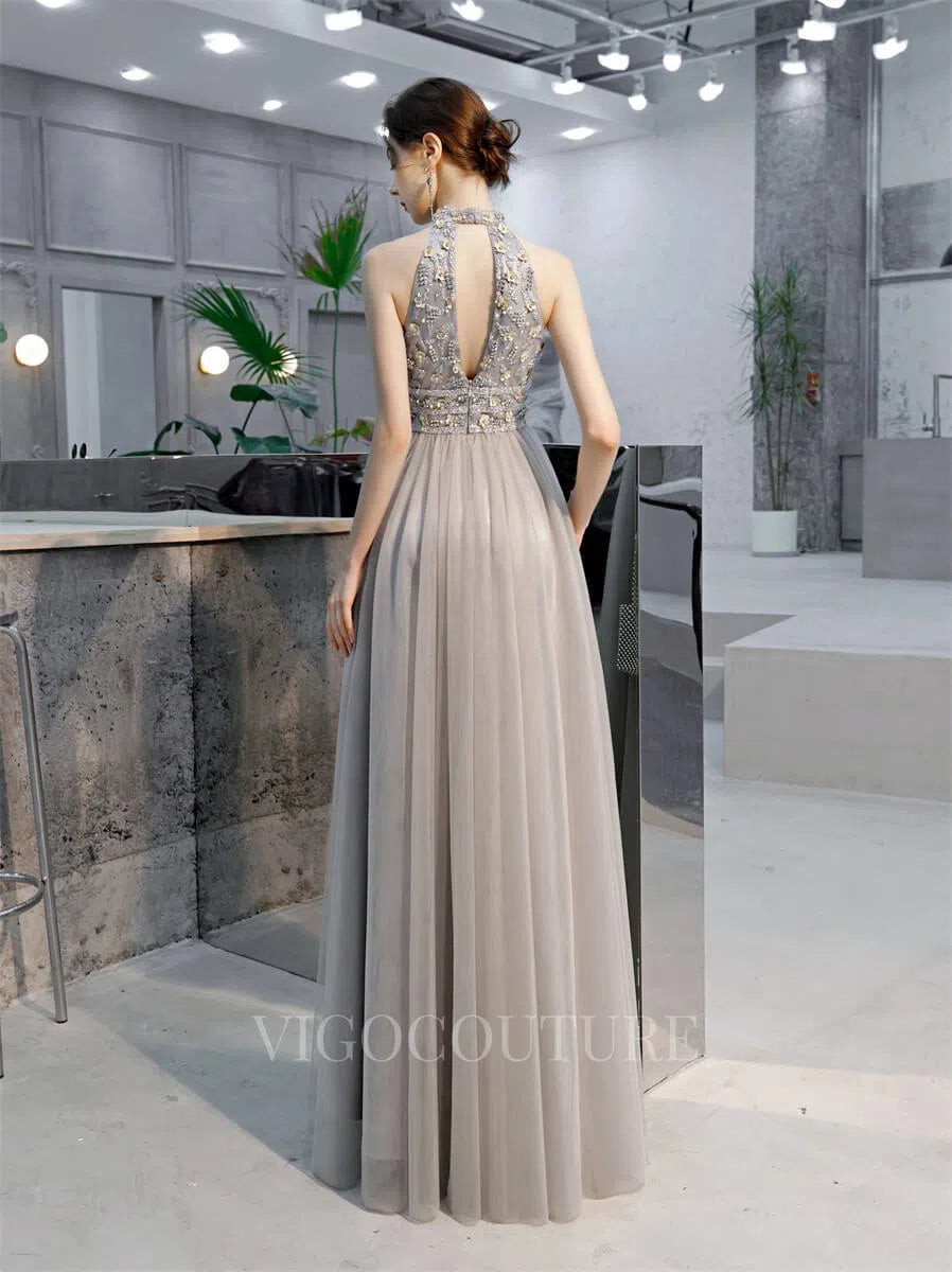 Beaded Halter Neck Prom Gown A-line Prom Dresses 20180 vigocouture Beaded Halter Neck Prom Gown A-line Prom Dresses 20180 vigocouture