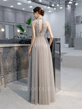 Prom Dress 2025 Beaded Halter Neck Prom Gown A-line Prom Dresses 20180-unique elegant Prom Dresses-Grey-US2-vigocouture