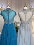 Prom Dress 2025 Beaded High Neck Prom Dresses Cap Sleeve Mother of the Bride Dresses 22106-unique elegant Prom Dresses-Blue-US2-vigocouture