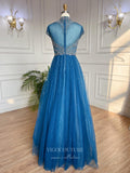 Prom Dress 2025 Beaded High Neck Prom Dresses Cap Sleeve Mother of the Bride Dresses 22106-unique elegant Prom Dresses-Blue-US2-vigocouture