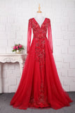 Prom Dress 2025 Beaded Lace Applique Long Sleeve Prom Dress 20291-unique elegant Prom Dresses-Red-US2-vigocouture