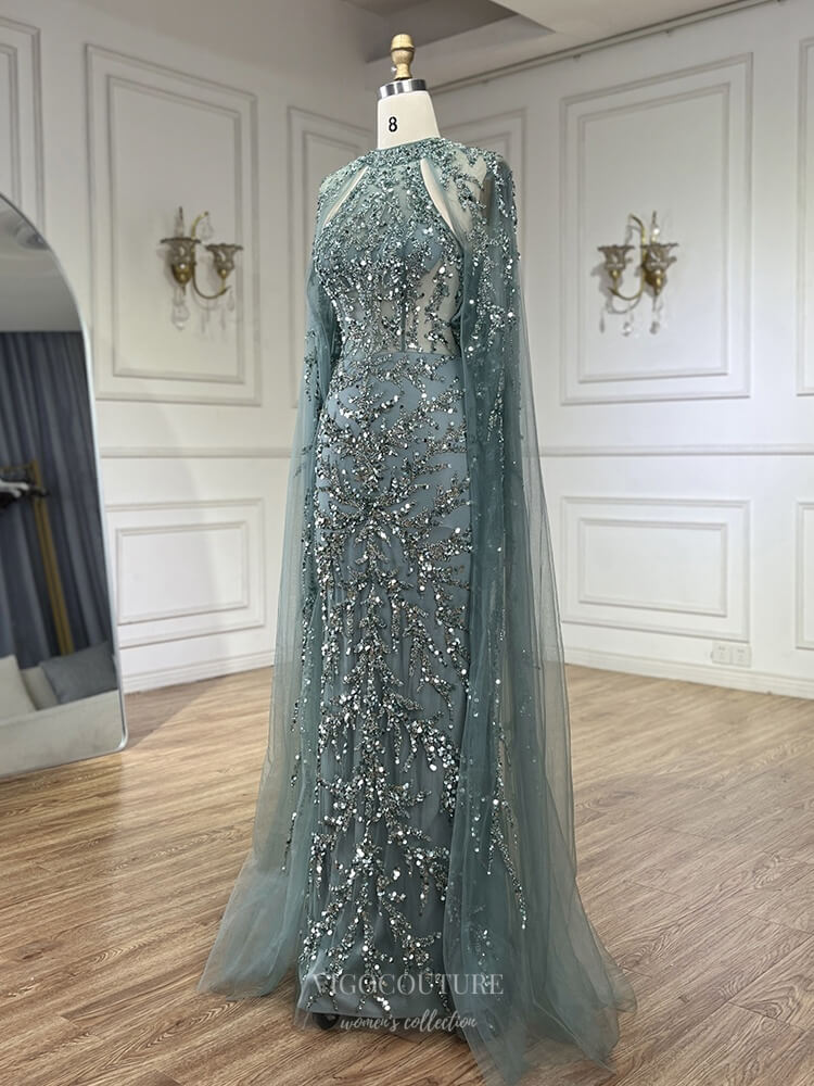 Beaded Lace Cape Sleeve Pageant Dresses Sheath Sparkly Mother of the Bride Dress 25023 Khaki / US2 Beaded Lace Cape Sleeve Pageant Dresses Sheath Sparkly Mother of the Bride Dress 25023 Khaki / US2