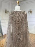 Prom Dress 2025 Beaded Lace Cape Sleeve Prom Dresses Sheath Boat Neck Pageant Dress 24513-unique elegant Prom Dresses-Khaki-US2-vigocouture