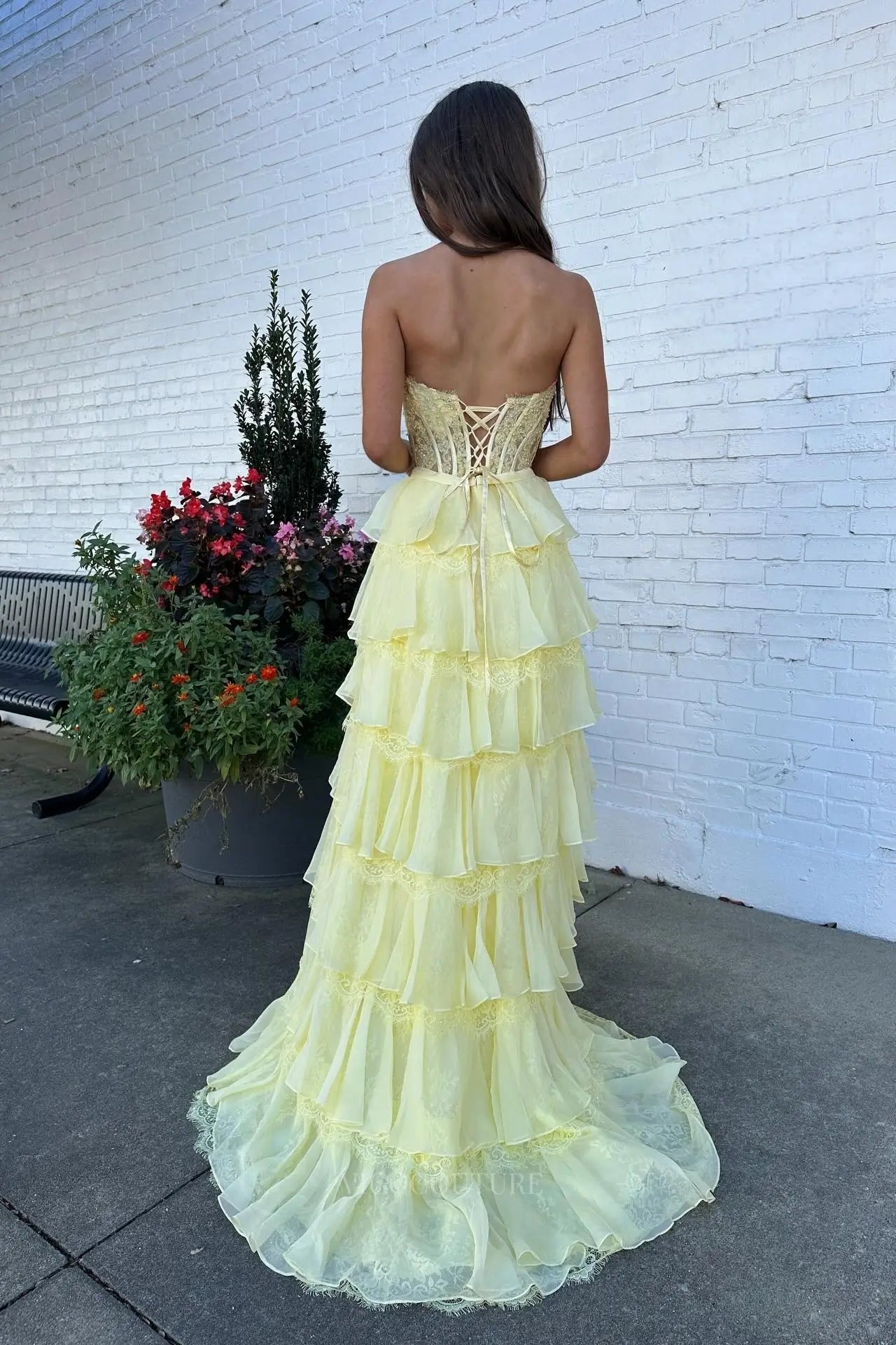 Prom Dresses 2025 to impress Beaded Lace Corset Prom Dress with Tiered Ruffle Skirt, Bow Waist & High Slit - 26172-vigocouture-vigocouture