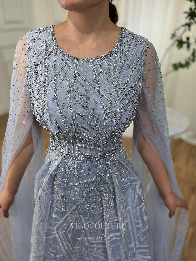 Prom Dress 2025 Beaded Lace Extra Long Sleeve Prom Dresses Boat Neck Pageant Dress 24535-unique elegant Prom Dresses-Green-US2-vigocouture