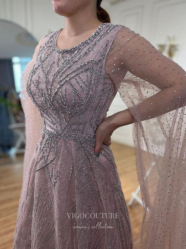 Prom Dress 2025 Beaded Lace Extra Long Sleeve Prom Dresses Boat Neck Pageant Dress 24535-unique elegant Prom Dresses-Green-US2-vigocouture