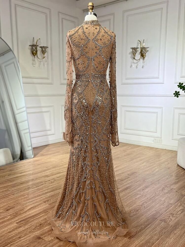 Prom Dress 2025 Beaded Lace Mermaid Pageant Dresses Long Sleeve Mother of the Bride Dress 25024-unique elegant Prom Dresses-As Pictured-US2-vigocouture