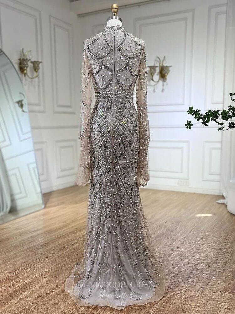 Prom Dress 2025 Beaded Lace Mermaid Pageant Dresses Long Sleeve Mother of the Bride Dress 25024-unique elegant Prom Dresses-As Pictured-US2-vigocouture