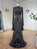 Prom Dress 2025 Beaded Lace Mermaid Pageant Dresses Long Sleeve Mother of the Bride Dress 25024-unique elegant Prom Dresses-Black-US2-vigocouture