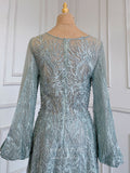 Prom Dress 2025 Beaded Lace Prom Dresses Long Sleeve Boat Neck Mother of the Bride Dresses 22068-unique elegant Prom Dresses-Green-US2-vigocouture