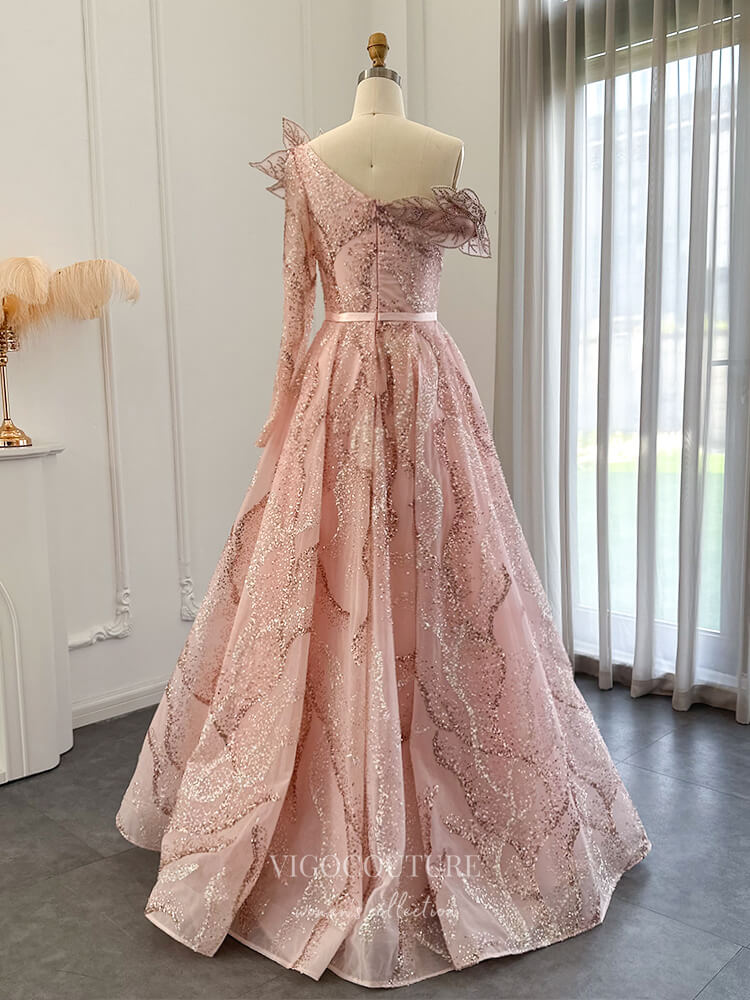 Beaded Lace Prom Dresses One Shoulder Long Sleeve Formal Dress 22158 Light Green / US6 Beaded Lace Prom Dresses One Shoulder Long Sleeve Formal Dress 22158 Light Green / US6