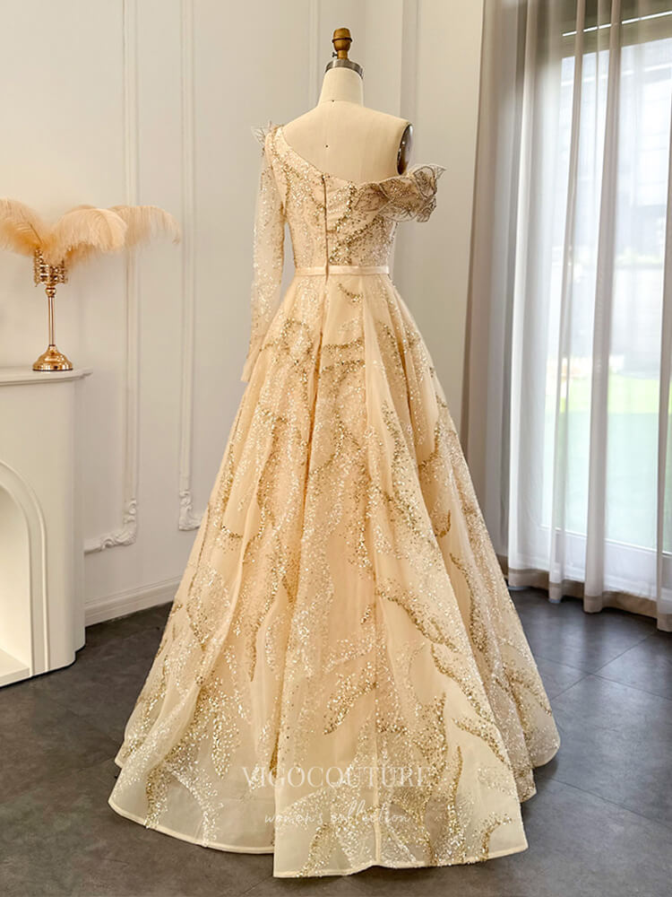 Beaded Lace Prom Dresses One Shoulder Long Sleeve Formal Dress 22158 Pink / US12 Beaded Lace Prom Dresses One Shoulder Long Sleeve Formal Dress 22158 Pink / US12