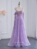 Prom Dress 2025 Beaded Lace Prom Dresses Spaghetti Strap Evening Dress 22146-unique elegant Prom Dresses-Lavender-US2-vigocouture