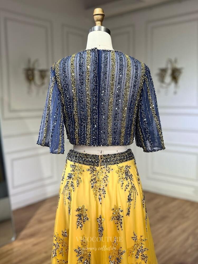 Beaded Lace Two Piece Formal Dresses Half Sleeve Pageant Dress 25026 vigocouture Beaded Lace Two Piece Formal Dresses Half Sleeve Pageant Dress 25026 vigocouture