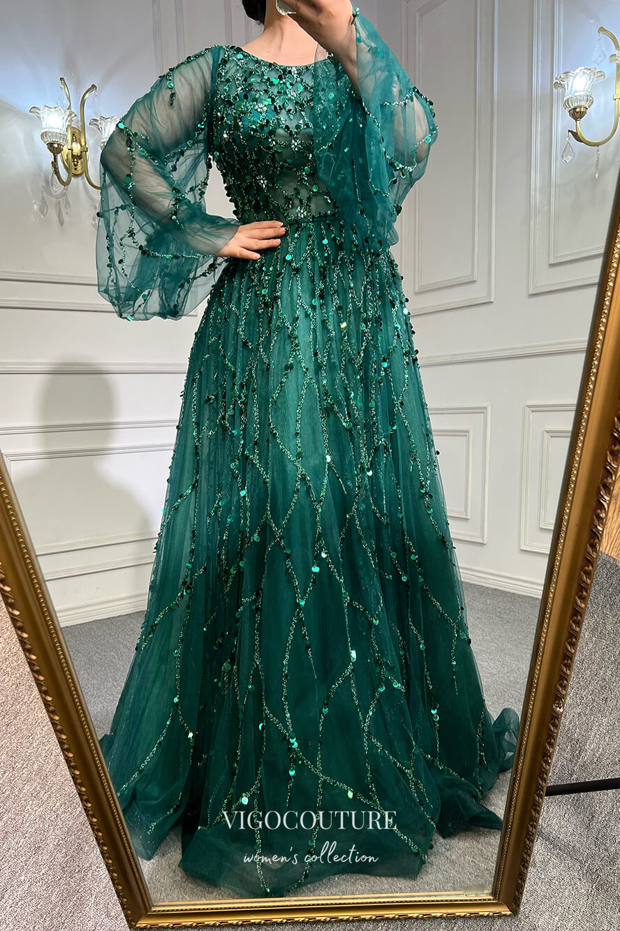 Beaded Long Sleeve Formal Dresses A-Line Prom Dress 21625 Champagne / US14 Beaded Long Sleeve Formal Dresses A-Line Prom Dress 21625 Champagne / US14