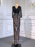 Prom Dress 2025 Beaded Long Sleeve Formal Dresses Mermaid Evening Dresses 21523-unique elegant Prom Dresses-Black-US2-vigocouture