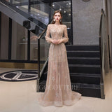 Prom Dress 2025 Beaded Long Sleeve Prom Dress 20192-unique elegant Prom Dresses-Champagne-US2-vigocouture