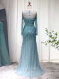 Prom Dress 2025 Beaded Long Sleeve Prom Dresses Boat Neck 20s Evening Dress 22144-unique elegant Prom Dresses-Dusty Blue-US2-vigocouture