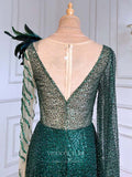 Prom Dress 2025 Beaded Long Sleeve Prom Dresses Boat Neck Evening Dresses 21205-unique elegant Prom Dresses-Green-US2-vigocouture