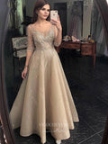 Prom Dress 2025 Beaded Long Sleeve Prom Dresses Boat Neck Evening Dresses 21304-unique elegant Prom Dresses-Champagne-US2-vigocouture