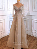 Beaded Long Sleeve Prom Dresses Boat Neck Evening Dresses 21304