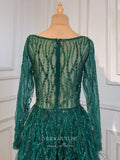 Prom Dress 2025 Beaded Long Sleeve Prom Dresses Feather Sweetheart Neck Formal Dress 22067-unique elegant Prom Dresses-Green-US2-vigocouture