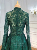 Prom Dress 2025 Beaded Long Sleeve Prom Dresses High Neck Evening Dresses 21202-unique elegant Prom Dresses-Green-US2-vigocouture