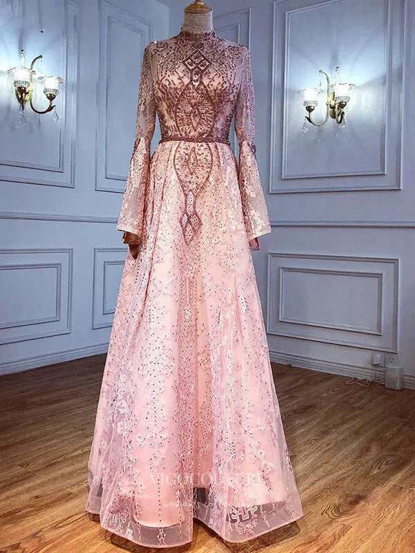 chinese dress ladies Beaded Long Sleeve Prom Dresses High Neck Evening Dresses 21202 Pink / US4 chinese dress ladies Beaded Long Sleeve Prom Dresses High Neck Evening Dresses 21202 Pink / US4