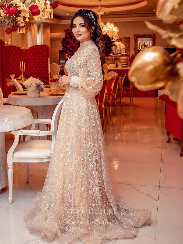 Beaded Long Sleeve Prom Dresses Lace Applique Formal Dresses 21240 vigocouture Beaded Long Sleeve Prom Dresses Lace Applique Formal Dresses 21240 vigocouture