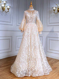 Beaded Long Sleeve Prom Dresses Lace Applique Formal Dresses 21240