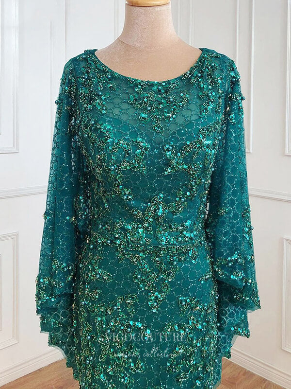 Prom Dress 2025 Beaded Long Sleeve Prom Dresses Mermaid Evening Dresses 21203-unique elegant Prom Dresses-Green-US2-vigocouture