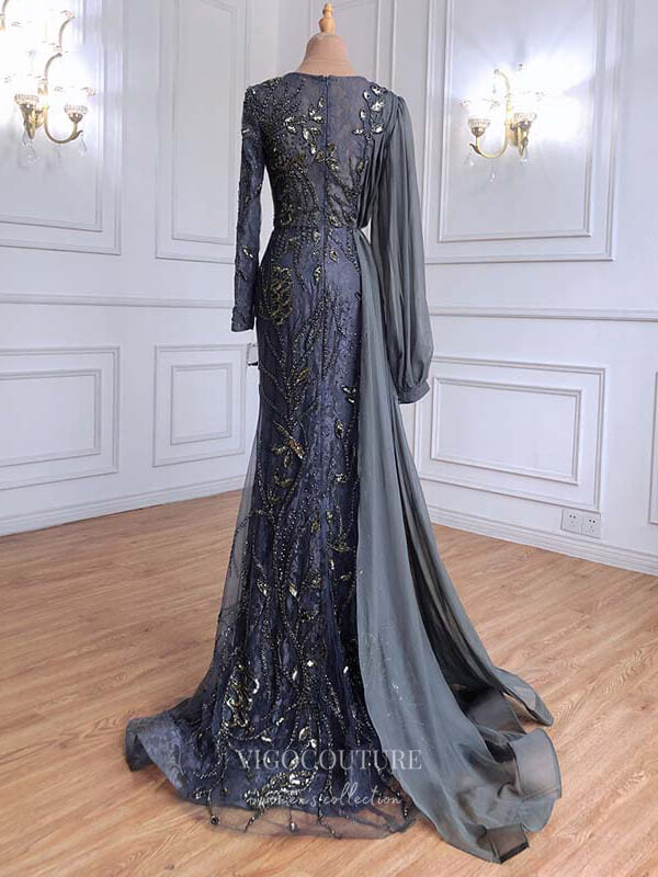 Prom Dress 2025 Beaded Long Sleeve Prom Dresses Mermaid Formal Dresses 21264-unique elegant Prom Dresses-As Pictured-US2-vigocouture