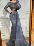 Prom Dress 2025 Beaded Long Sleeve Prom Dresses Mermaid Formal Dresses 21264-unique elegant Prom Dresses-As Pictured-US2-vigocouture