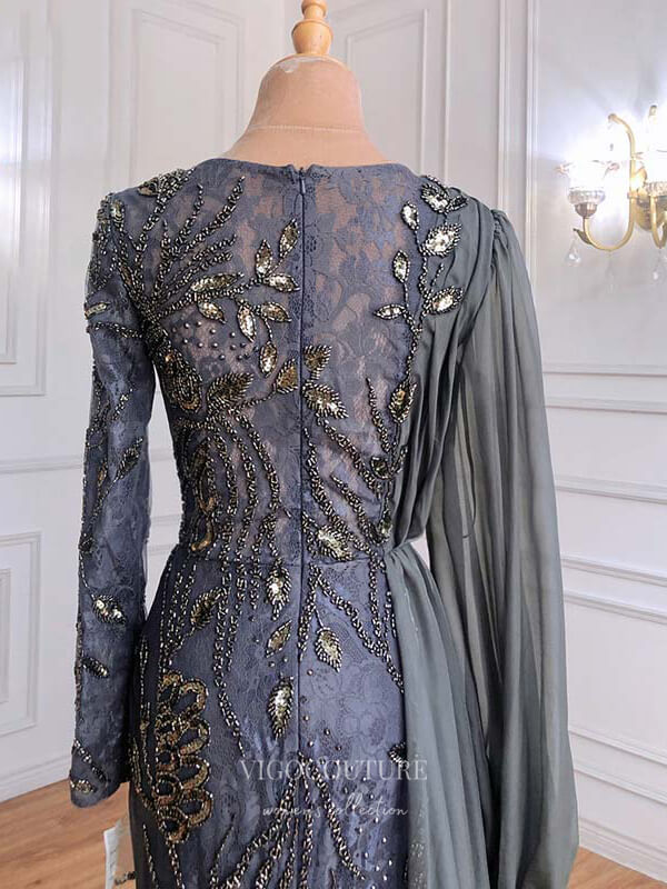 Prom Dress 2025 Beaded Long Sleeve Prom Dresses Mermaid Formal Dresses 21264-unique elegant Prom Dresses-As Pictured-US2-vigocouture