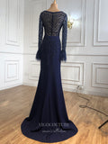 Prom Dress 2025 Beaded Long Sleeve Prom Dresses Mermaid Formal Dresses 21292-unique elegant Prom Dresses-Blue-US2-vigocouture