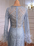 Prom Dress 2025 Beaded Long Sleeve Prom Dresses Mermaid Formal Dresses 21302-unique elegant Prom Dresses-Blue-US2-vigocouture