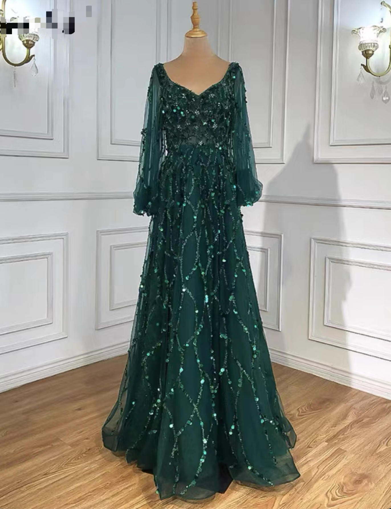 Prom Dress 2025 Beaded Long Sleeve Prom Dresses V-Neck Evening Dresses 21232-unique elegant Prom Dresses-Green-US2-vigocouture