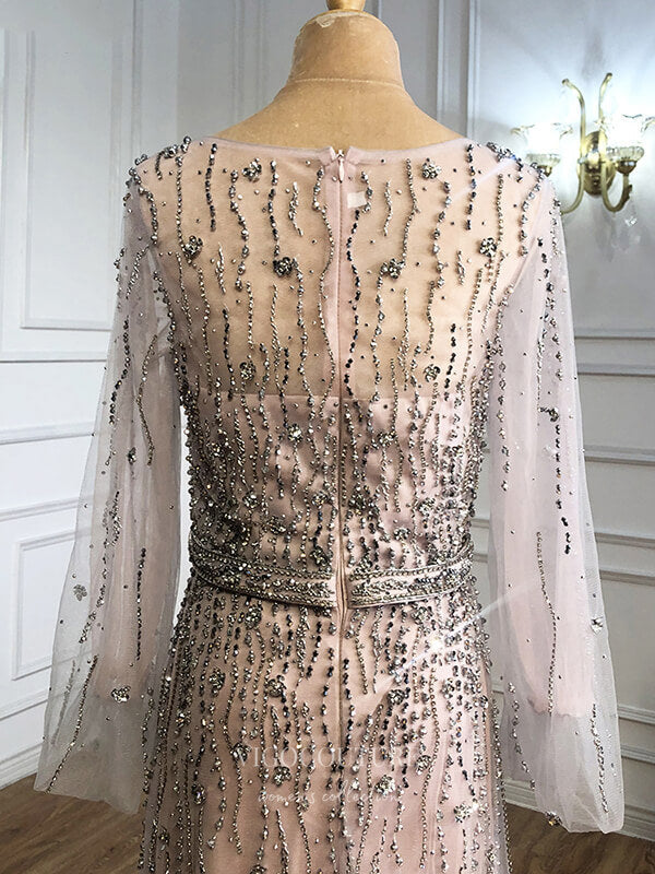 Prom Dress 2025 Beaded Long Sleeve Prom Dresses V-Neck Evening Dresses 21291-unique elegant Prom Dresses-Blush-US2-vigocouture