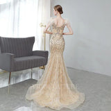 Prom Dress 2025 Beaded Mermaid Feather Prom Dresses 20038-unique elegant Prom Dresses-Champagne-US2-vigocouture