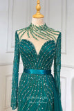 Prom Dress 2025 Beaded Mermaid Formal Dresses Long Sleeve High Neck Prom Dress 21619-unique elegant Prom Dresses-Green-US2-vigocouture