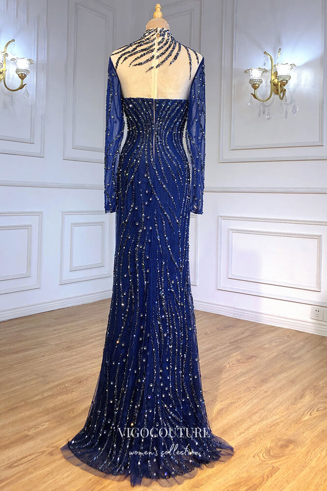 navy blue long sleeve mermaid prom dress Navy Sequin Long Sleeve Feather Mermaid Plus Size Prom Dress
