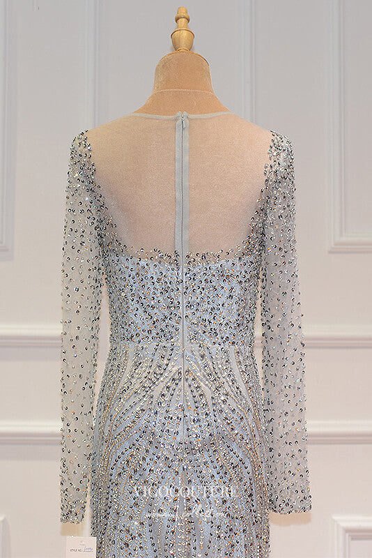 Prom Dress 2025 Beaded Mermaid Formal Dresses Long Sleeve Prom Dress 21628-unique elegant Prom Dresses-Silver-US2-vigocouture