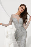 Prom Dress 2025 Beaded Mermaid Formal Dresses Long Sleeve Prom Dress 21628-unique elegant Prom Dresses-Silver-US2-vigocouture