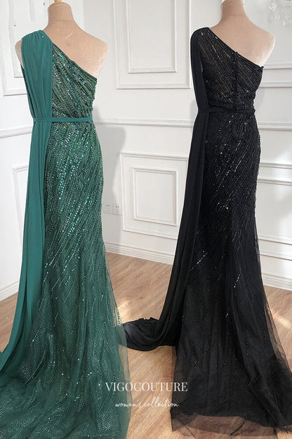Prom Dress 2025 Beaded Mermaid Formal Dresses One Shoulder Prom Dress 21620-unique elegant Prom Dresses-Black-US2-vigocouture